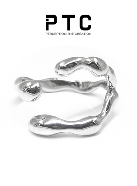 PTC 简约线条交错小众冷淡暗黑风设计S925通体纯银开口戒指男女款