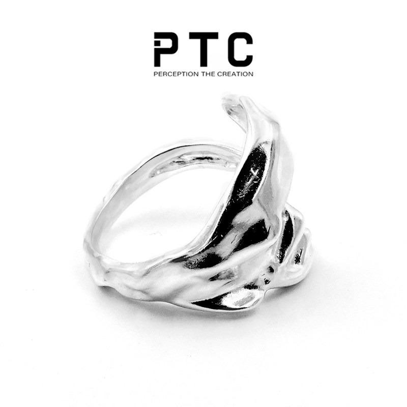 PTC 不规则异形小众个性设计凹凸面S925纯银开口可调节戒指男女款