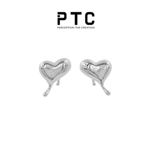 PTC 小众设计纯银爱心融化耳钉高级感气质耳环冷淡风防过敏耳饰女