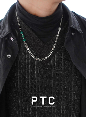 PTC玉石钛钢拼接项链中性风