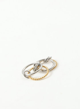 欧美时尚新款小众四层麻花圆多环戒指双色拼接钛钢镀18K金指环女