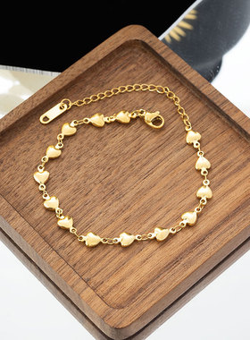 欧美新款链条爱心钛钢镀18K金手链轻奢小众简约手饰素链百搭清新