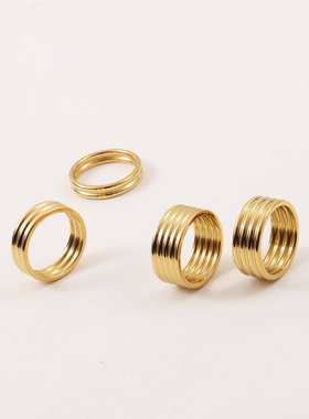欧美时尚新款小众设计多圈钛钢镀18K金戒指指环百搭食指中指手饰
