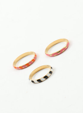 欧美时尚新款小众设计钛钢镀18K金滴胶多色戒指指环食指中指百搭