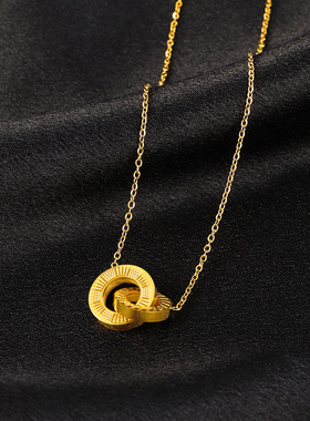 小众时尚百搭轻奢高级感钛钢镀金双环项链环环相扣锁骨链气质春夏