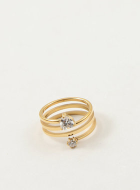 欧美时尚新款螺旋戒指圈桃心镶锆石指环钛钢镀18k金饰品百搭潮女