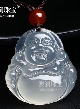 本命年高冰白玉髓弥勒佛吊坠玛瑙白冰女款玉石挂坠冰种通透佛公礼