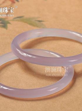 本命年高冰淡紫罗兰6mm玉髓手镯女士细款圆条玛瑙玉镯白飘紫美人