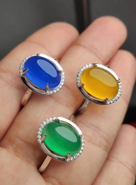 本命年冰种绿色玉髓女戒指活口可调节玉石指环玛瑙戒指女友妈妈礼