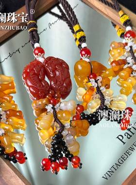 本命年汽车挂件高档玛瑙玉石葫芦车内后视镜饰品车载挂件男女士保