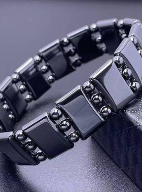 本命年太赫兹手链磁石手排黑胆石手串能量石手环太赫兹钛钢项链礼