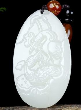 本命年工艺品新疆和田玉仙鹤莲花玉坠精雕仙鹤添福好运连连玉石吊