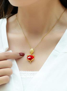 本命年狐狸款蜜蜡镶嵌套装红玉髓随形女款锁骨链玛瑙戒指鸡油黄耳