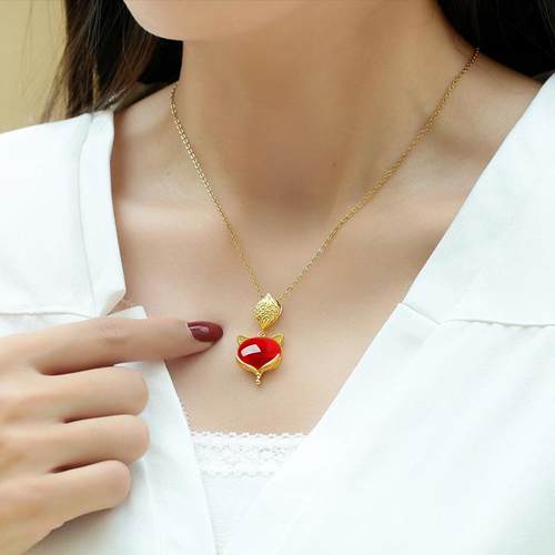 本命年狐狸款蜜蜡镶嵌套装红玉髓随形女款锁骨链玛瑙戒指鸡油黄耳