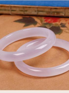 本命年巴西高冰紫罗兰玉髓手镯少女款薰衣草淡紫色玛瑙荔枝冻圆条