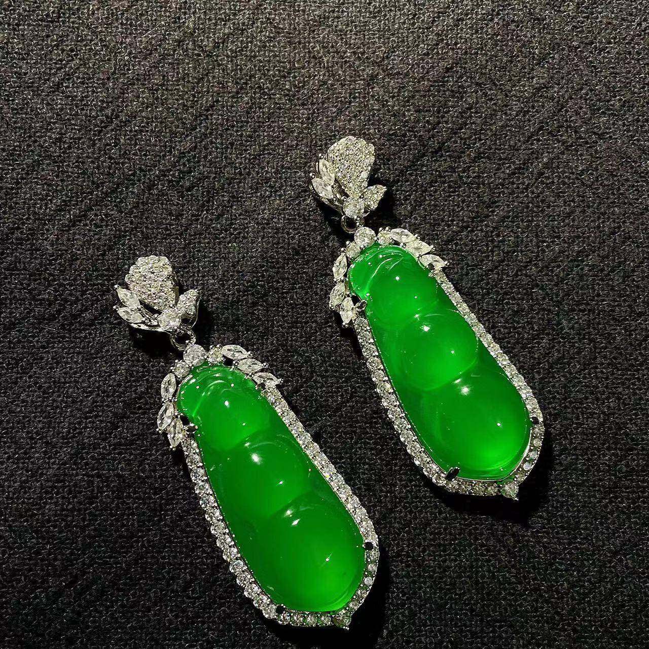 本命年高冰925银镶嵌绿玉髓福豆吊坠四季豆玉石挂件饰品礼物