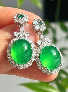 本命年国风复古起光满绿帝王绿绿玉髓耳环玛瑙耳钉满绿耳钉礼物