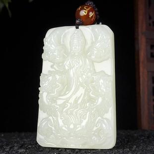 本命年工艺品新疆和田玉白玉骑龙观音玉吊坠时尚 项链挂饰 玲珑男款