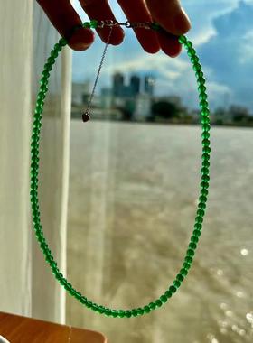 迷你3mm天然绿玉髓短款锁骨链chocker链简约百搭绿色圆珠项链叠戴