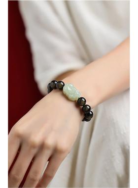 本命年收藏级黑曜石手串皮丘女玉石招财旺财转运貔貅手链男士礼物