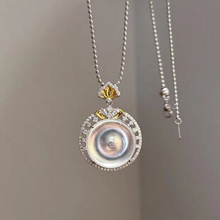 本命年小皇冠新中式 水沫子平安扣吊坠项链S925纯银围镶高冰玻璃种