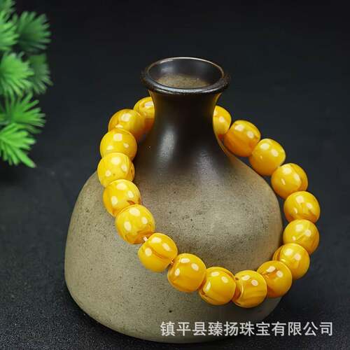 本命年蜜蜡老型珠手串老蜜蜡磨砂隔片款橘皮蜡波罗的海琥珀圈礼物