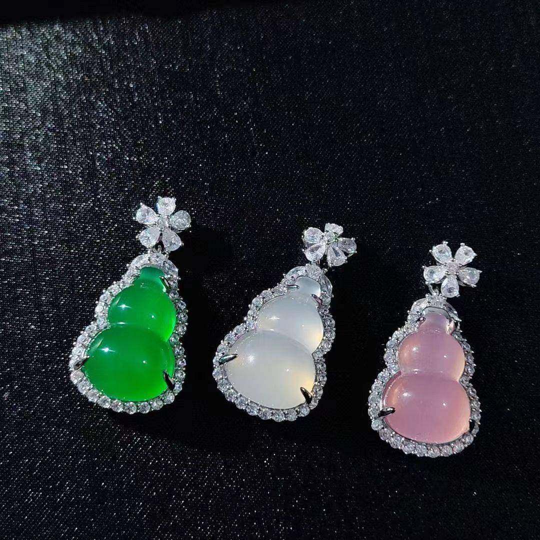 本命年高冰925银镶嵌绿玉髓葫芦吊坠玛瑙福禄玉石项链挂件礼物