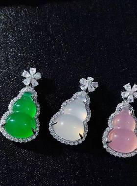 本命年高冰925银镶嵌绿玉髓葫芦吊坠玛瑙福禄玉石项链挂件礼物