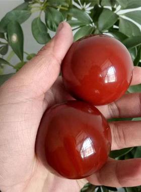 本命年红玛瑙健身球手球玉髓玉石中老手把件把玩件健康礼物