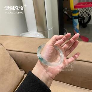 本命年翡翠平替独龙玉高冰种飘花圆条玉石手镯石英岩玉飘花镯礼物
