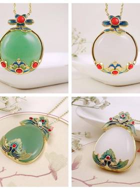 本命年然绿色东陵玉银吊坠丝玉白玉镶嵌水滴毛衣链挂件礼物