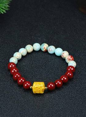 本命年时尚古风朱砂手串佛珠手持晶体砂女款莲花手链礼物