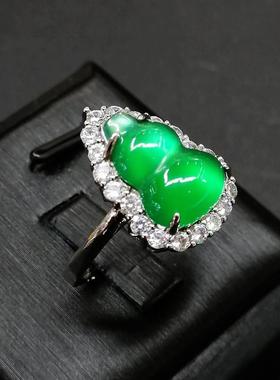 本命年玉髓葫芦戒指高冰阳绿玉髓镶嵌手饰活口绿玉石指环女生饰品