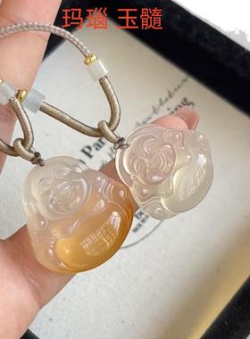 本命年冰色玉髓佛公吊坠女款冰彩玛瑙弥勒佛项链锁骨链玉坠子礼物