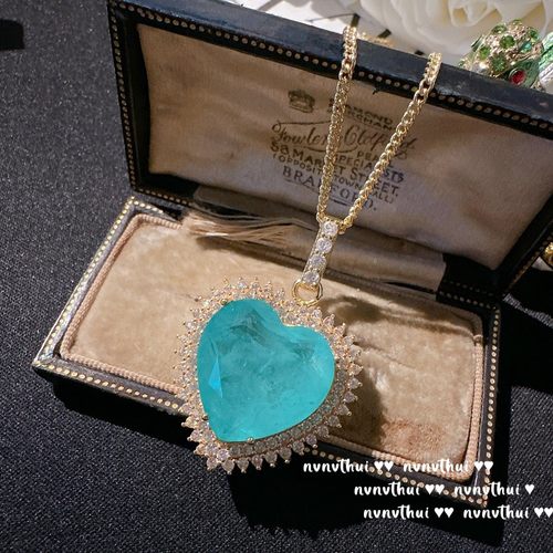 本命年奥地利海蓝爱心宝石项链富丽堂皇水蓝云纹锆石心心项链礼物