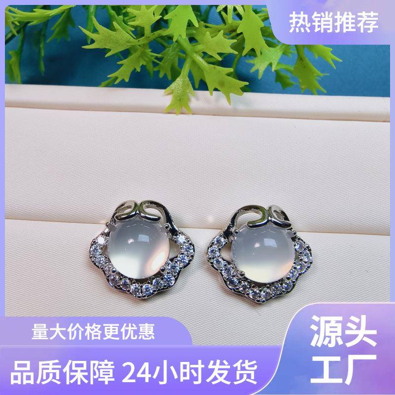本命年高冰种绿玉髓耳钉蛋面翡翠色玉髓悟空祥云紧箍咒时尚耳钉礼