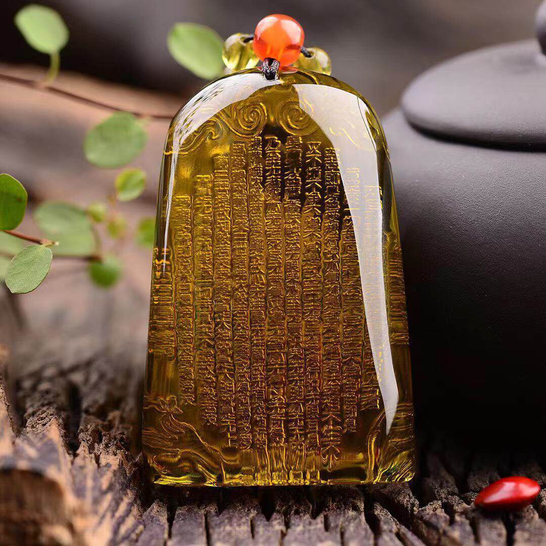 本命年多米尼加净水般若波罗蜜多心经吊坠女款蜜蜡毛衣链琥珀项链