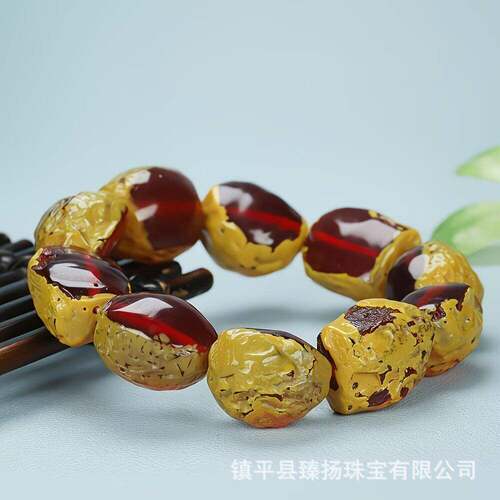 本命年血珀手串带皮琥珀原石蜜蜡手饰女款端大气上档次选礼物