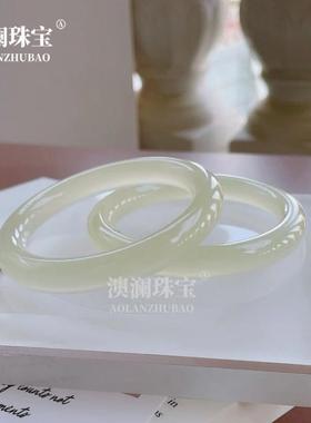 本命年高品质冰种青白玉手镯女细圆条少女轻款玉石手镯阿富汗玉镯