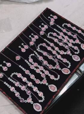 本命年银镶嵌冰种白玉髓豪华款锁骨链套装柔粉玛瑙玉石项链手链礼