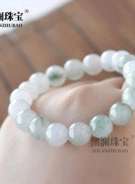 本命年新疆丝玉单圈圆珠手串天山翠飘花玉石手链女款手饰礼物