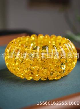 本命年琥珀蜜蜡手串花珀多宝手排男女款手链复古手镯礼物