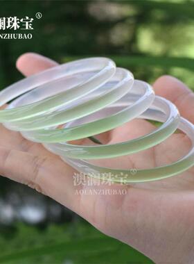本命年半山半水果绿色渐变玉髓手镯女款6m细圆条美人叮当镯玛瑙镯