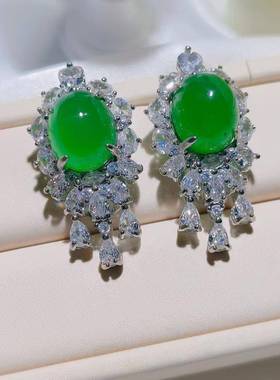 本命年彩冰玉髓镶嵌耳坠耳钉耳环国潮高冰福禄冰透礼物
