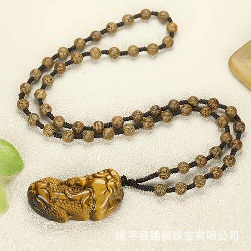 本命年黄虎眼石貔貅吊坠女款项链挂件霸王皮丘吉祥物虎晶石礼物