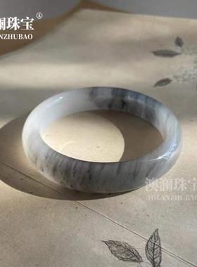 本命年新疆戈壁丝玉青花手镯女士水墨丹青花中宽女士手镯古风玉镯