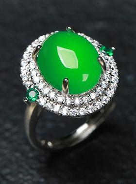 本命年帝王绿玉髓戒指女款可调节开口镶嵌冰种玛瑙玉指环饰品礼物