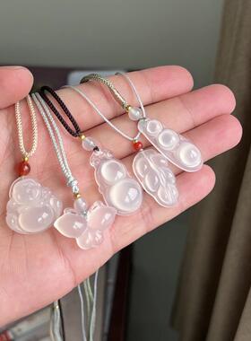 本命年高冰玛瑙玉髓知常乐吊坠玛瑙冰种吊坠笑佛马料冰底树叶吊坠