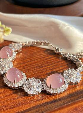 本命年起光粉玉髓玛瑙手链雪花款满钻镶嵌时尚女朋友礼物