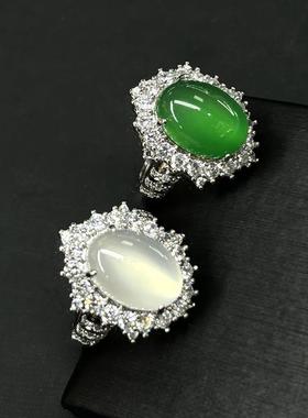 本命年豪镶帝王绿玉髓戒指正阳绿满钻旦面女戒镶嵌畅销礼物